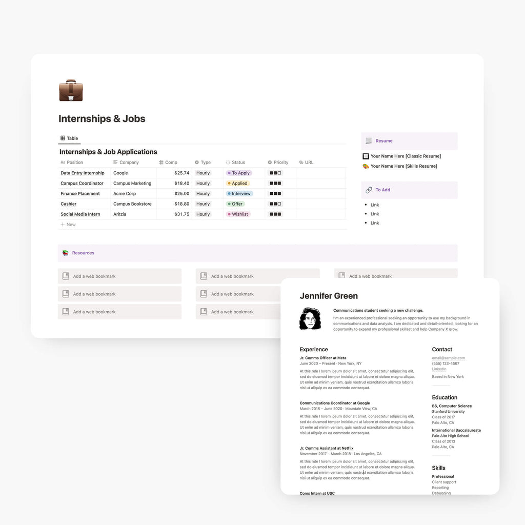 Notion Internships & Job Application Tracker