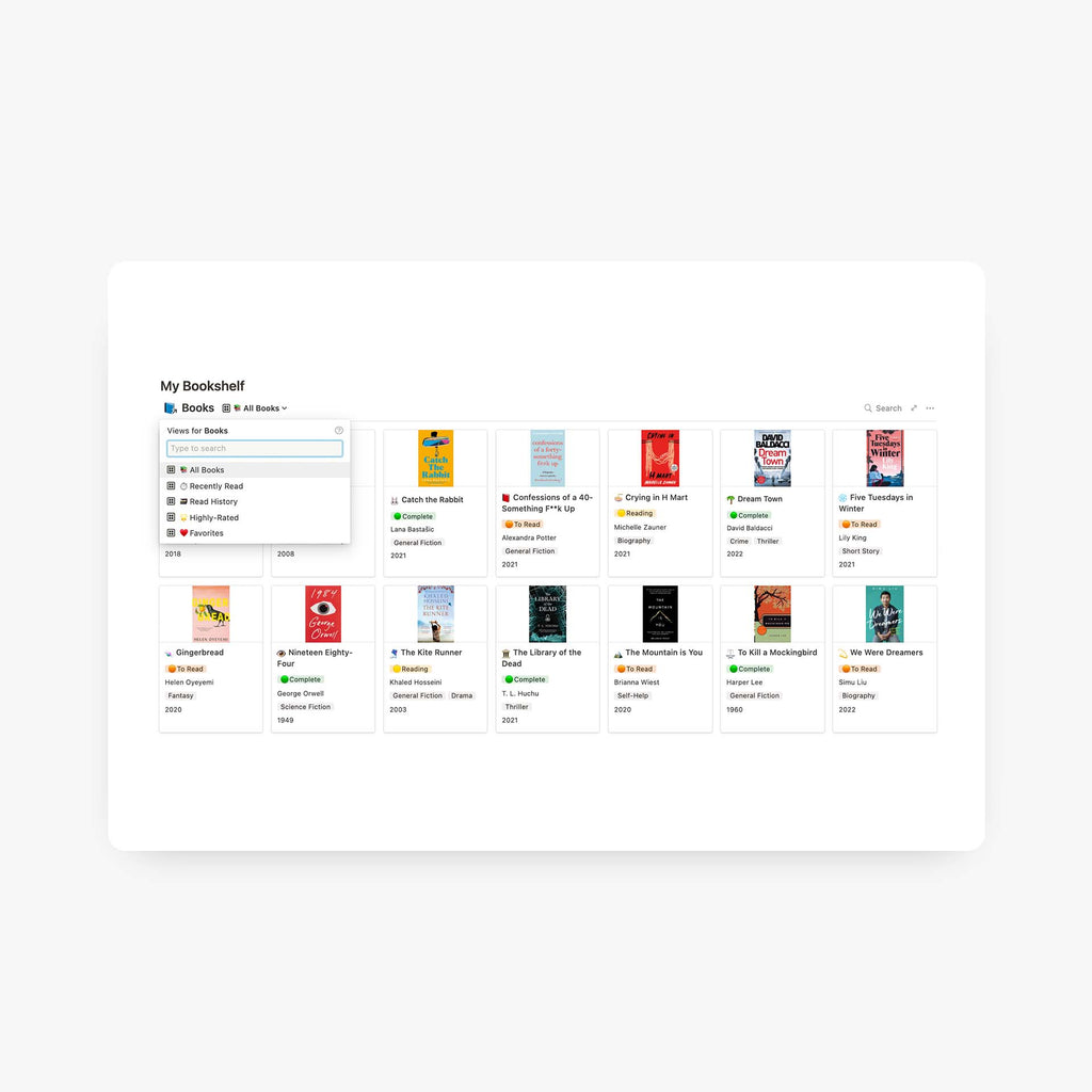 Notion Bookshelf Template