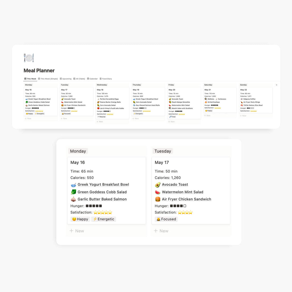 Notion Meal Planner & Food Journal