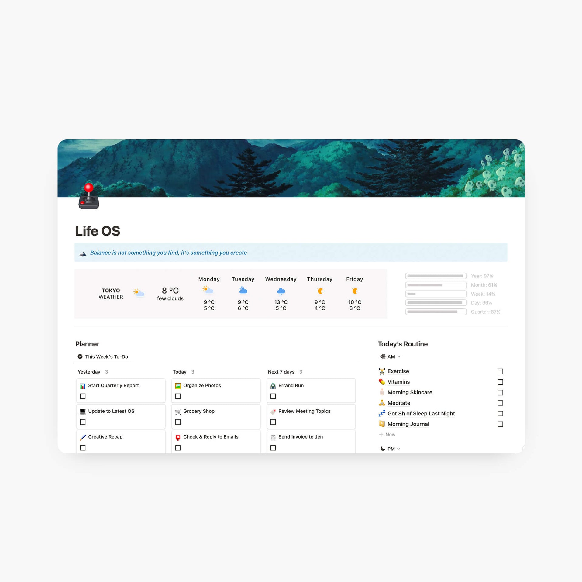 Notion Life OS Template: All-in-One Dashboard & Gridfiti