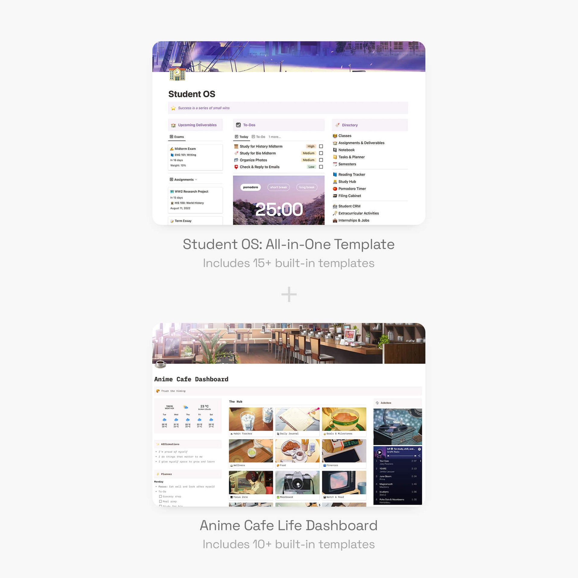 Anime Cafe Dashboard for Notion & Gridfiti