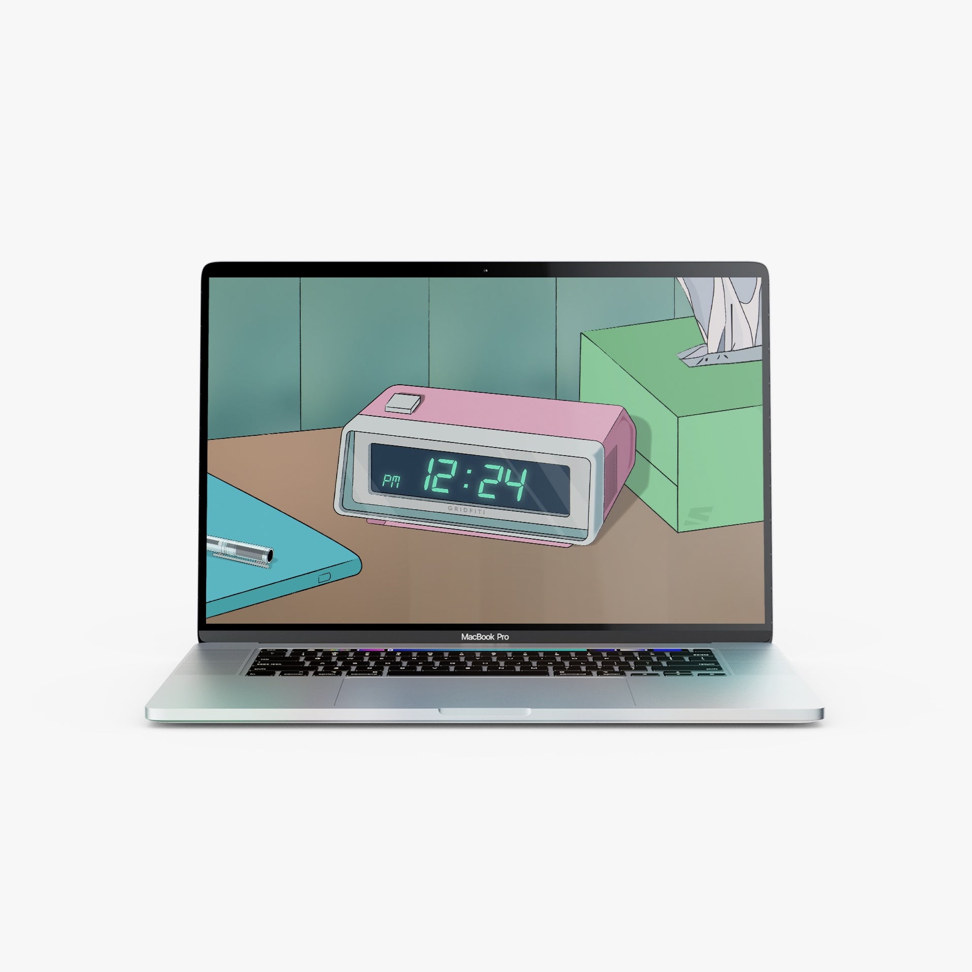 Retro Anime Desk Clock Screensaver & Gridfiti