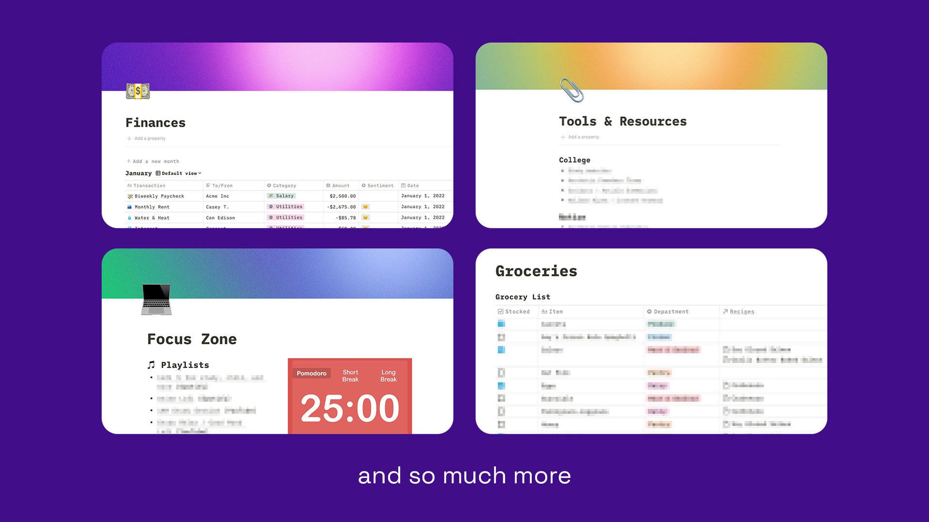 Aura Gradient Notion Dashboard & Gridfiti