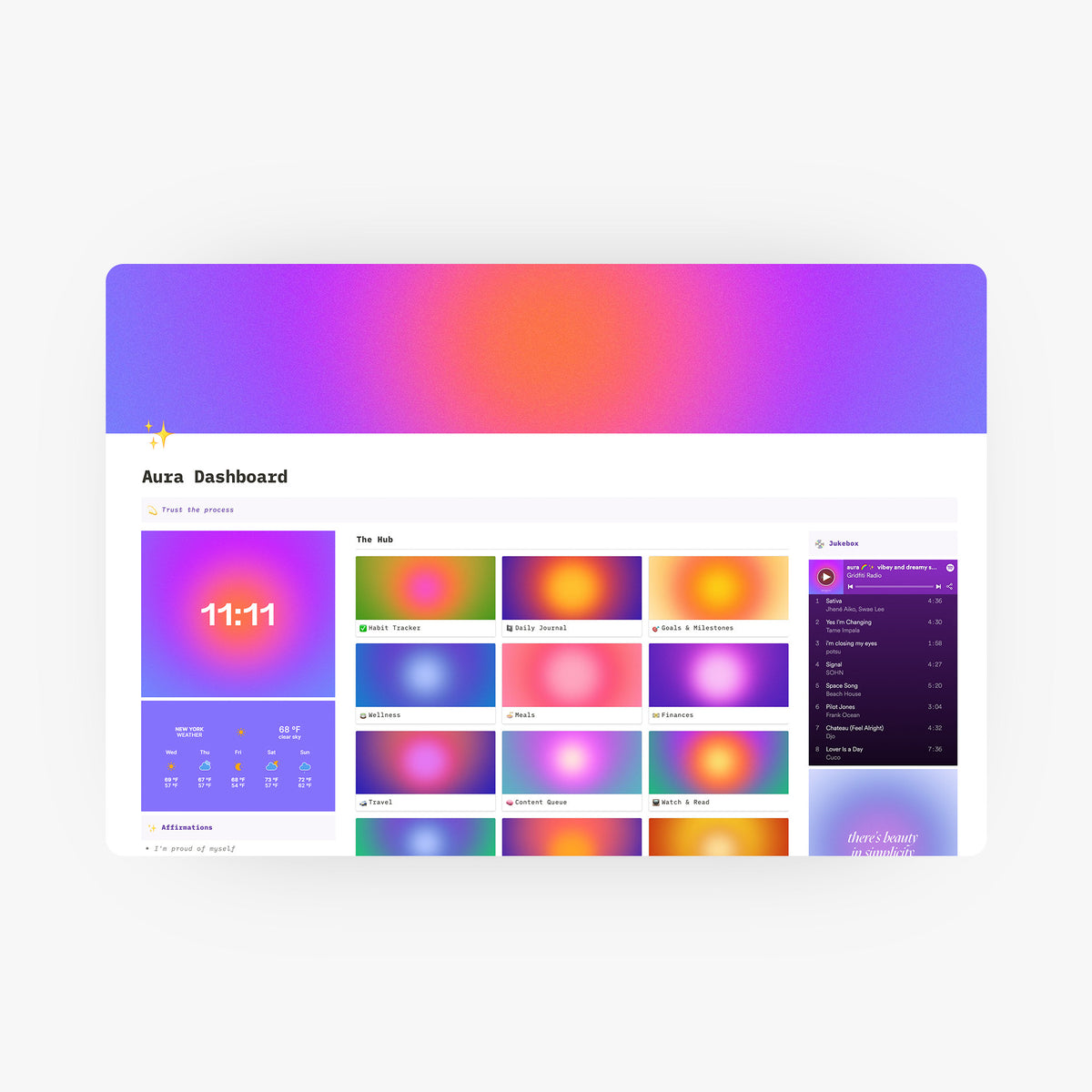 Aura Gradient Notion Dashboard & Gridfiti