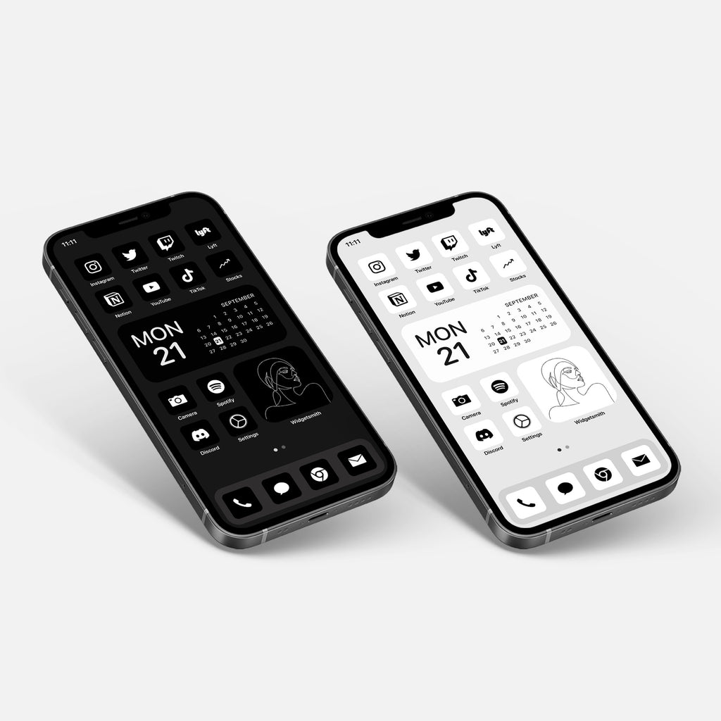 Black and white monochrome app icons for iOS